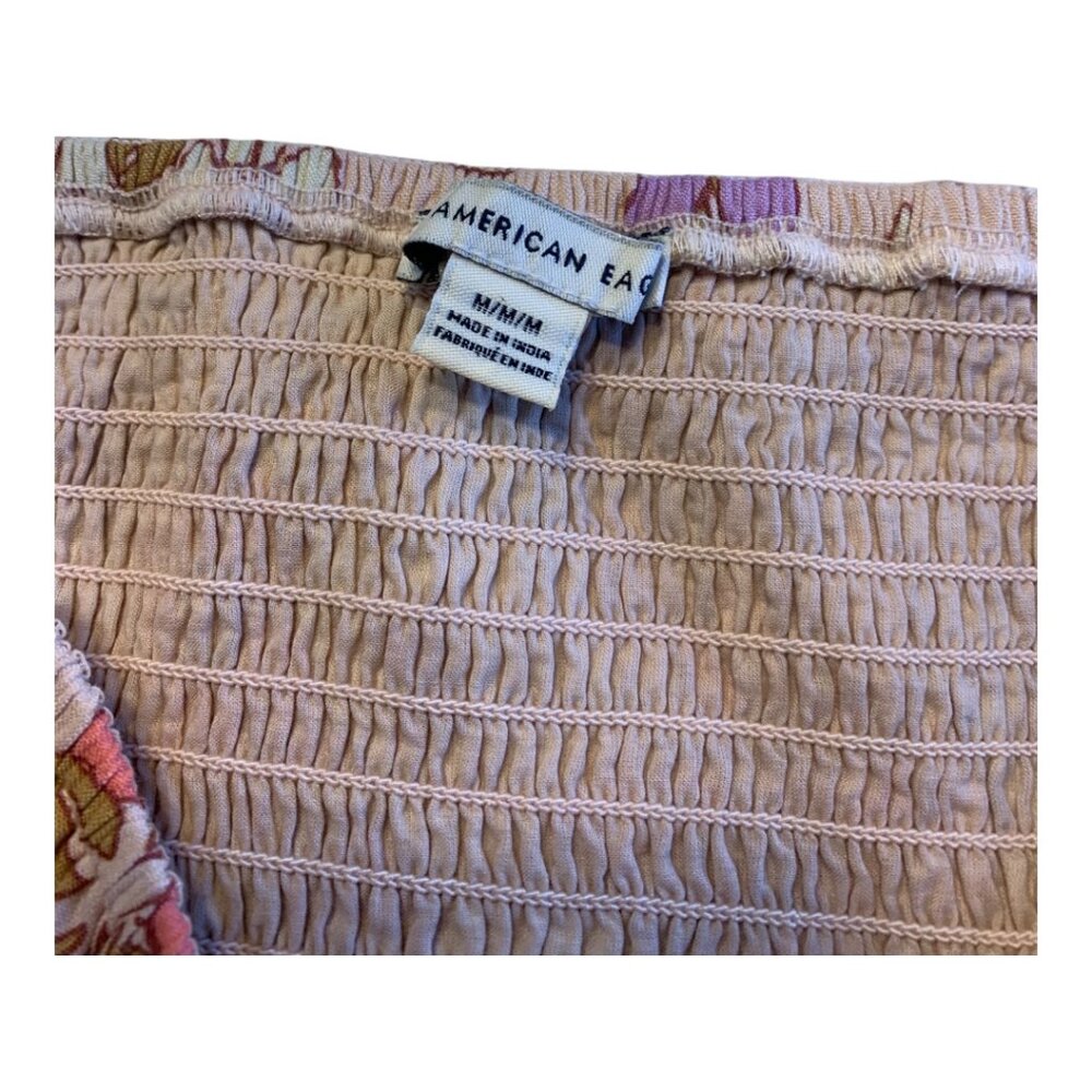 American Eagle Smocked Crop Top Pink Floral Size Medium - Picture 3 of 7